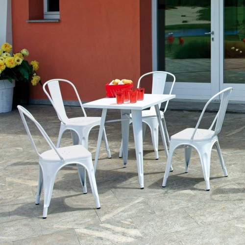 Tavolo da esterno 60×60 in lamiera galvanizzata color avorio Mama Garden TC 41A