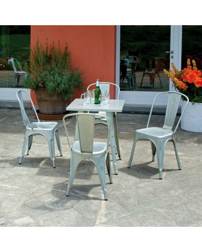 Tavolo da esterno 60×60 in lamiera galvanizzata color silver Mama Garden TC 41G