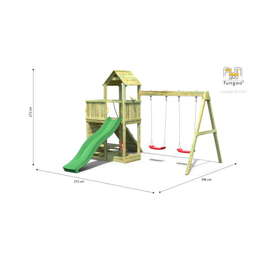 Parco Giochi in Legno Fungoo Floppi per Bambini con Scivolo e Altalene