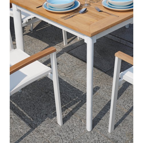 Tavolo Allungabile Fuerteventura 150/210x90 cm – Alluminio Bianco e Teak FSC