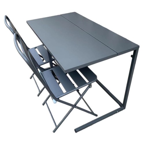 Set Balcone in Ferro 100x50 cm – Tavolo con Fissaggio a Parete e Sedie Pieghevoli