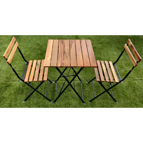 Set Bistrò Deluxe in Ferro Nero e Legno – Tavolo 55x55 cm e 2 Sedie Pieghevoli