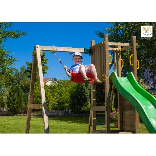 Parco giochi in legno FUNGOO FUNNY 3 con scivolo e altalena