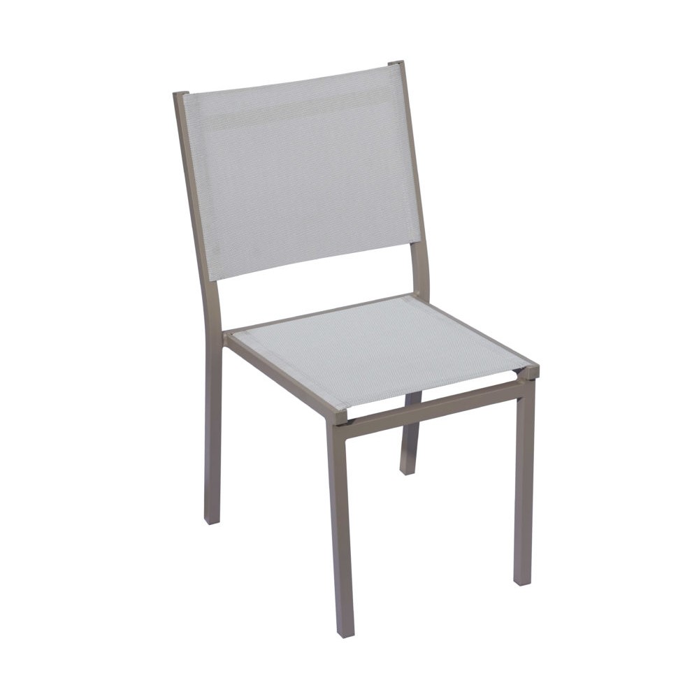 Sedia Elba Impilabile in Alluminio Tortora e Textilene Grigio Chiaro