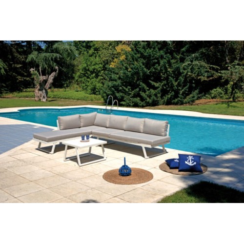 Set Angolare Tunisi Bianco – Divani 3 Posti Trasformabili in Lettini con Tavolino