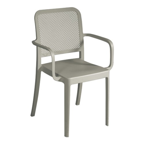Sedia Impilabile in Polipropilene con Braccioli – Tortora, Traforata e Resistente ai Raggi UV