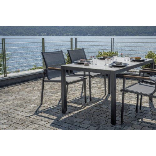 Dining Set Tarquinia con 4 Sedie – Tavolo in Printing Glass e Struttura in Ferro Antracite