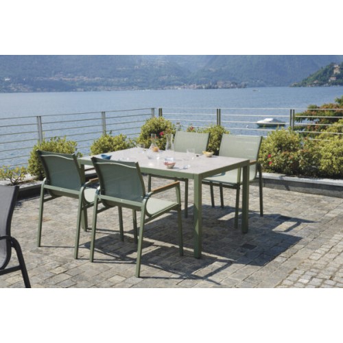 Set Pranzo da Giardino Tarquinia in Ferro Verde con 4 Sedie e Tavolo 150x90 cm