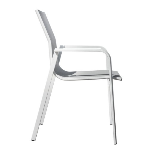 Sedia da Giardino Samo in Alluminio Bianco – Textilene Grigio Chiaro Impilabile