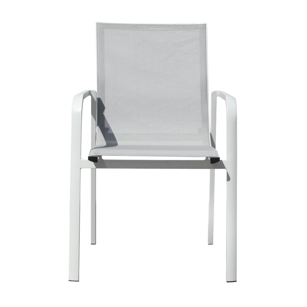 Sedia da Giardino Samo in Alluminio Bianco – Textilene Grigio Chiaro Impilabile