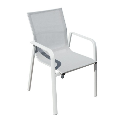 Sedia da Giardino Samo in Alluminio Bianco – Textilene Grigio Chiaro Impilabile