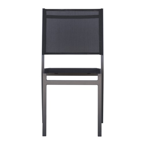 Sedia Pola in Alluminio Antracite – Seduta in Textilene Nero, Impilabile e Senza Braccioli