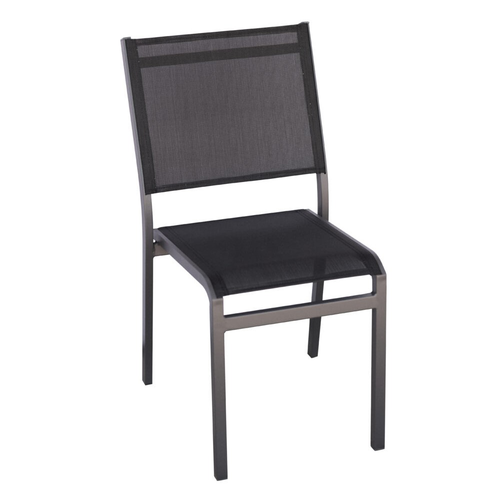 Sedia Pola in Alluminio Antracite – Seduta in Textilene Nero, Impilabile e Senza Braccioli