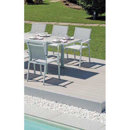 Sedia da Giardino Zara in Alluminio Bianco – Textilene Grigio Chiaro Impilabile