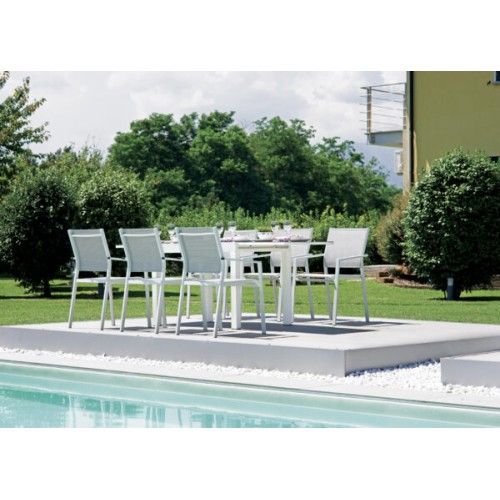 Sedia da Giardino Zara in Alluminio Bianco – Textilene Grigio Chiaro Impilabile