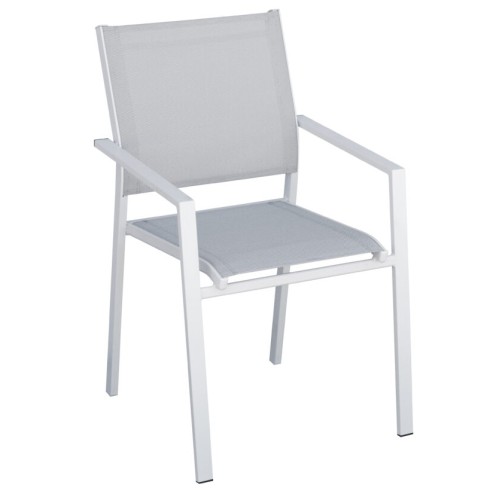 Sedia da Giardino Zara in Alluminio Bianco – Textilene Grigio Chiaro Impilabile