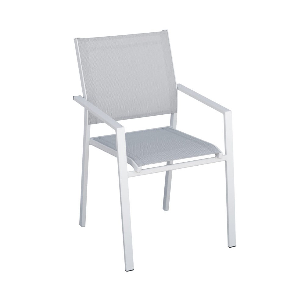 Sedia da Giardino Zara in Alluminio Bianco – Textilene Grigio Chiaro Impilabile