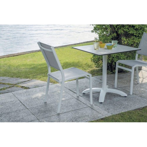 Sedia Pola in Alluminio Bianco – Textilene Grigio Chiaro Impilabile da Esterno