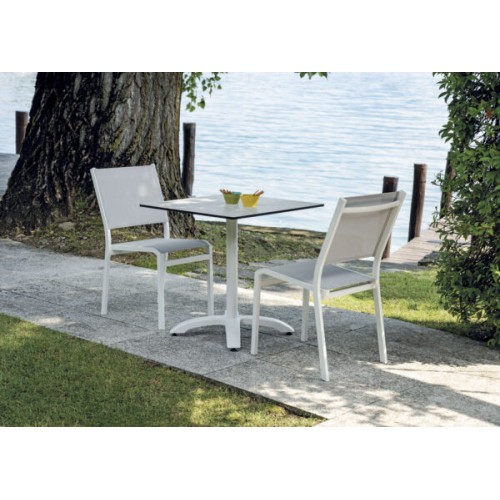 Sedia Pola in Alluminio Bianco – Textilene Grigio Chiaro Impilabile da Esterno