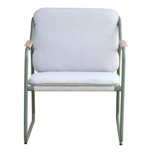 Salotto Tinos in Ferro con Cuscini Ecrù – 2 Poltrone, Divano 2 Posti e Tavolino in Ceramic Glass