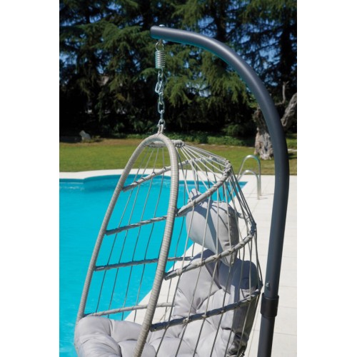 Poltrona Sospesa Antracite con Corda e Cuscino Grigio Chiaro