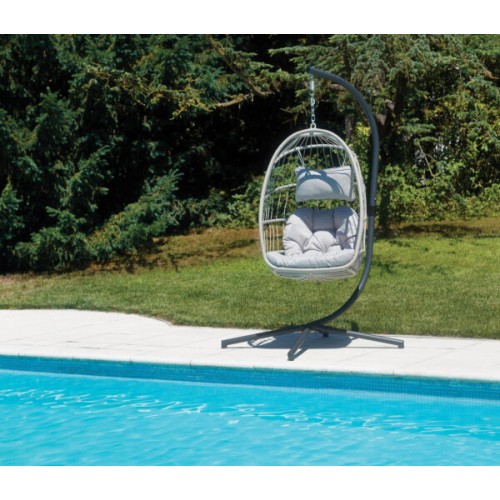 Poltrona Sospesa Antracite con Corda e Cuscino Grigio Chiaro