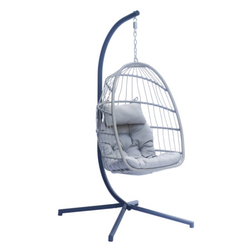 Poltrona Sospesa Antracite con Corda e Cuscino Grigio Chiaro