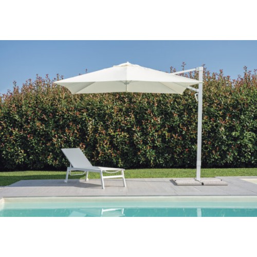 Ombrellone 3x3 m con Palo Laterale Bianco – Copertura Poliestere Bianco con Maniglione