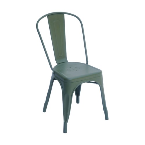 Sedia Contract in Lamiera – Verde Militare, Impilabile e Resistente