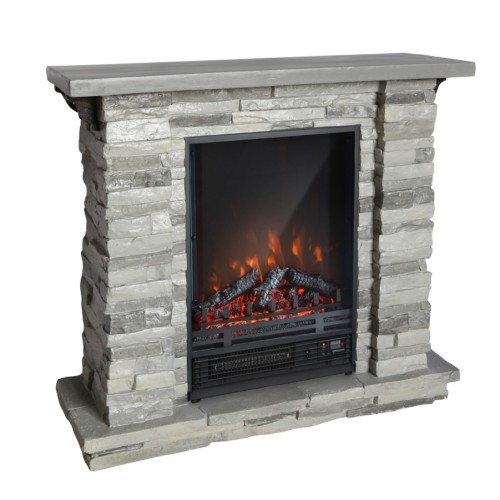 TIGULLIO CAMINO ELETTRICO RIFINITO EFFETTO PIETRA GRIGIA