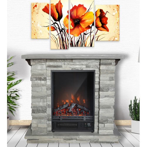 TIGULLIO CAMINO ELETTRICO RIFINITO EFFETTO PIETRA GRIGIA