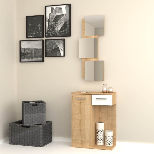 Mobile ingresso Lion con specchi anta e cassetto rovere bianco – Desig