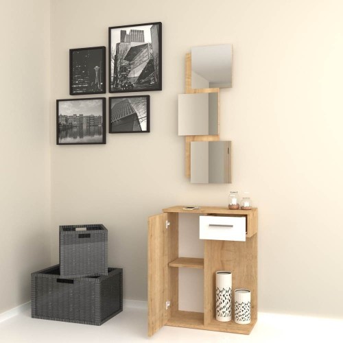 Mobile ingresso Lion con specchi anta e cassetto rovere bianco – Desig