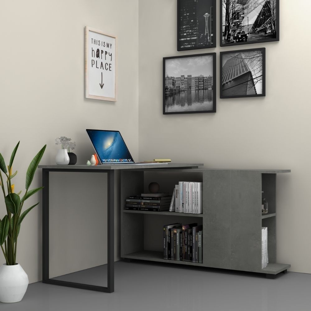 Scrivania con libreria Oslo cemento 120x60 cm