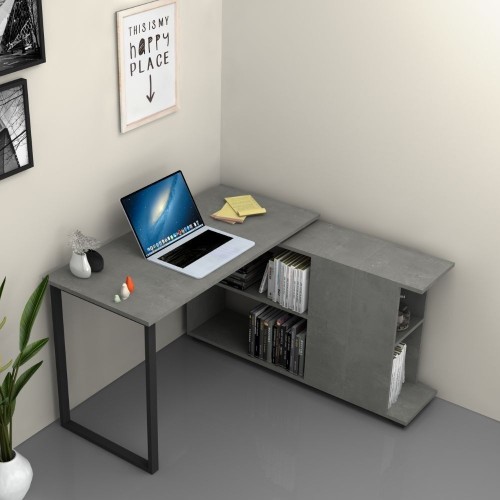 Scrivania con libreria Oslo cemento 120x60 cm