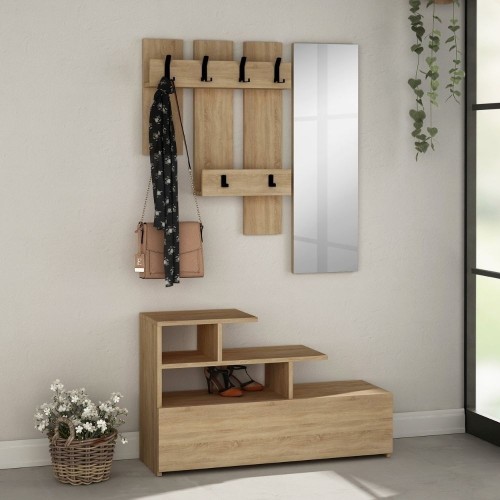 Mobile ingresso Vesty rovere oak con scarpiera e specchio – Design mod