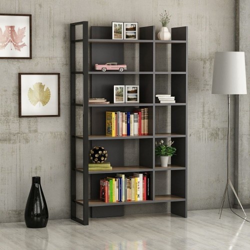Libreria Leno colore antracite ripiani noce 94x160
