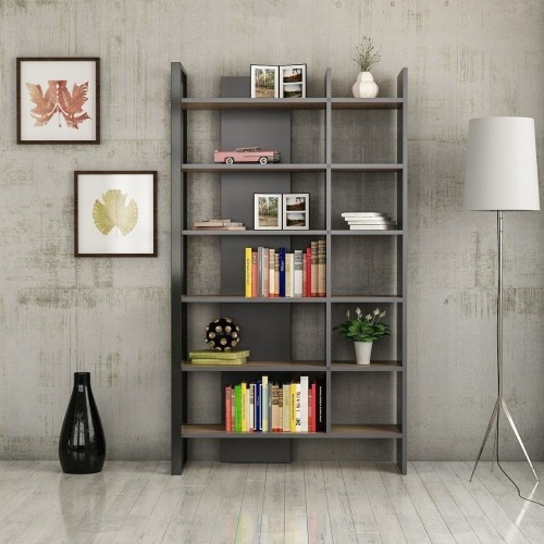 Libreria Leno colore antracite ripiani noce 94x160