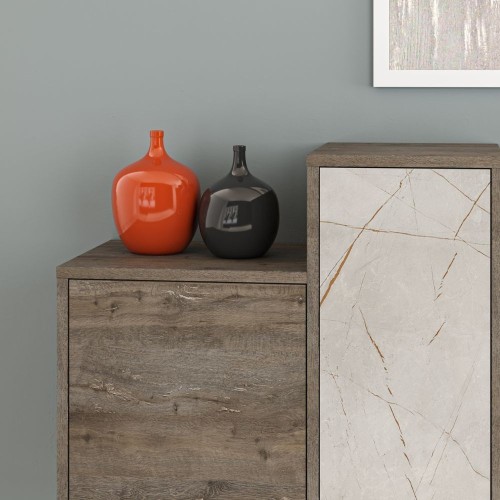 Madia Hermes colore dark coffee con ante e cassetti effetto marmo 160