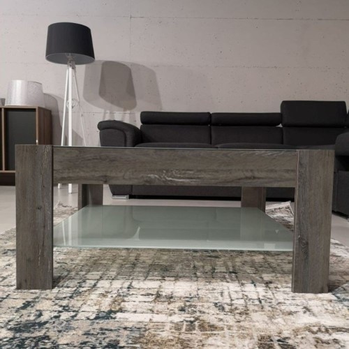 Tavolino da salotto dark coffee con doppio ripiano in vetro Homy