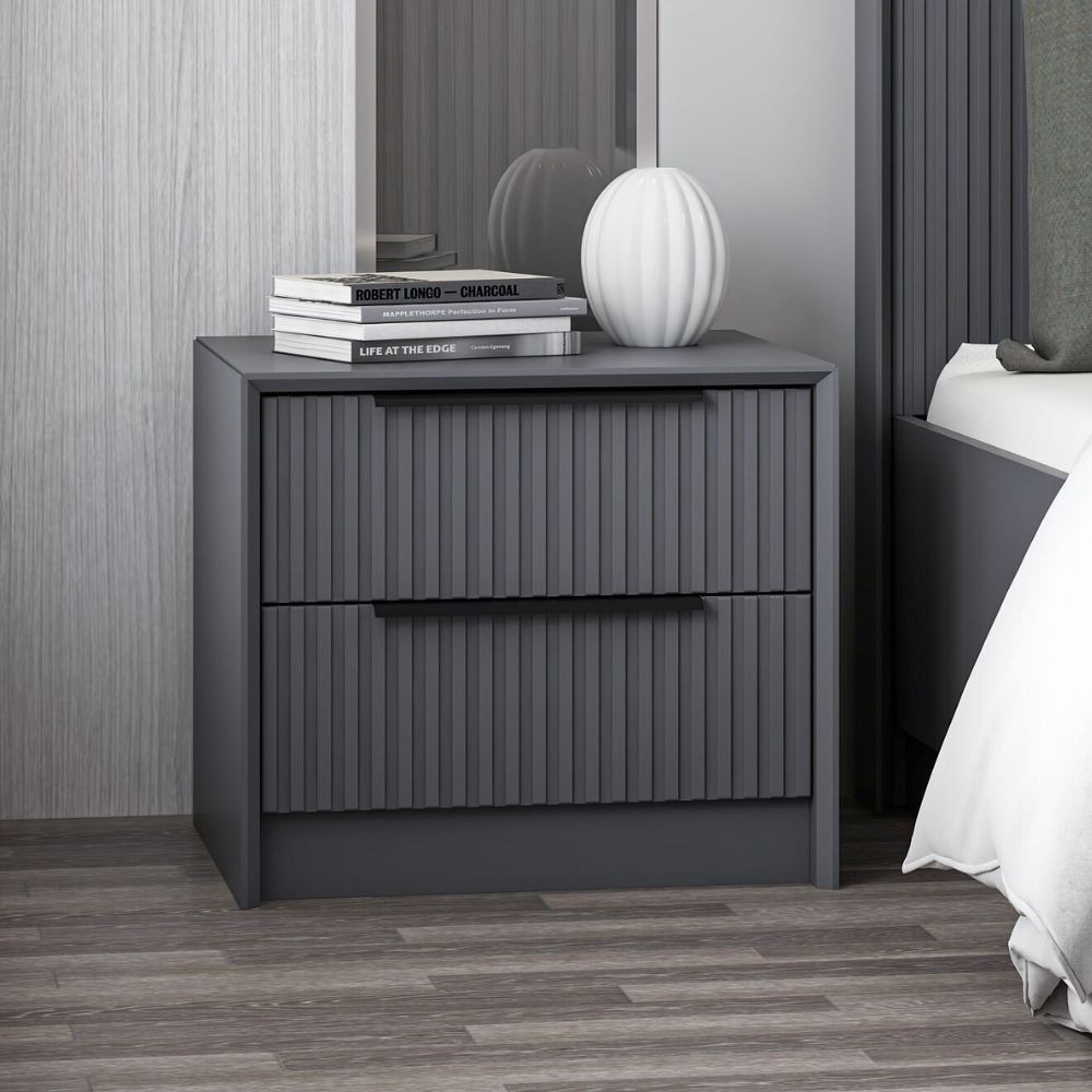 Comodino Kale in colore antracite con due cassetti