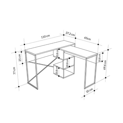 Scrivania espandibile Badau colore rovere e gambe in metallo nere