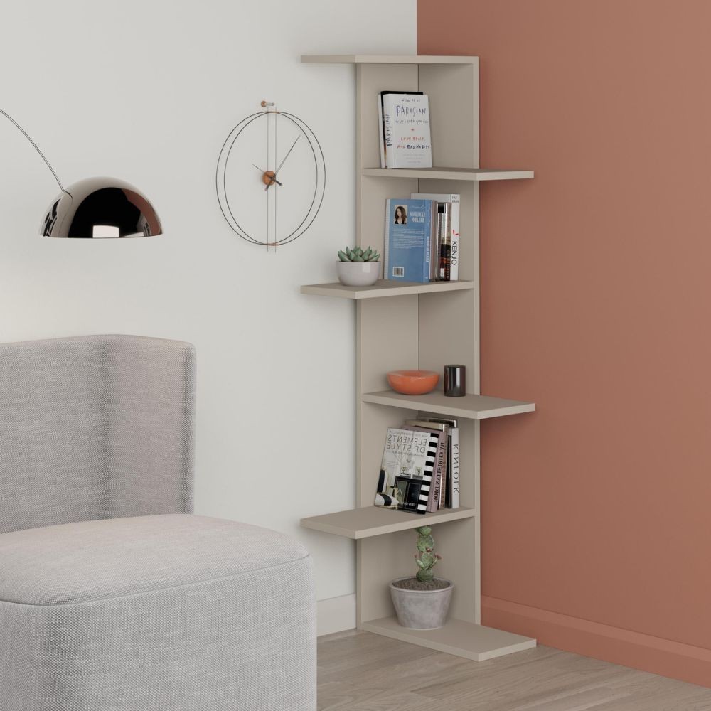 Libreria angolare Saso 5 ripiani colore cashmere –