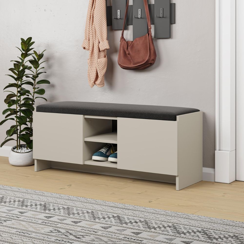 Panca scarpiera con cuscino Zulla cashmere con 2 ante