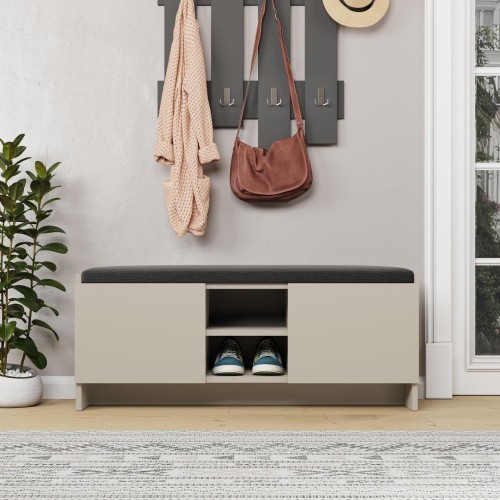 Panca scarpiera con cuscino Zulla cashmere con 2 ante