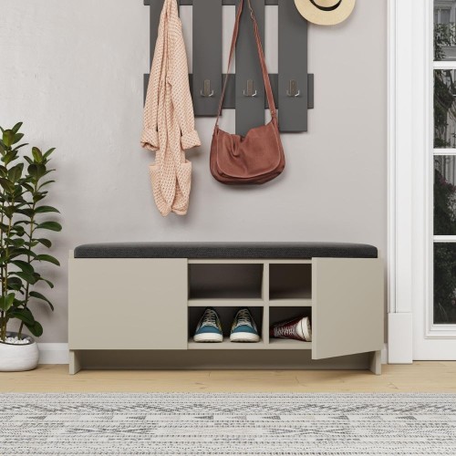 Panca scarpiera con cuscino Zulla cashmere con 2 ante