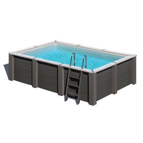 Piscina Esagonale Gre Avantgarde KPCOR46T in Composito Antracite Ø 410x124 cm - Kit Completo con Filtro a Sabbia e LED