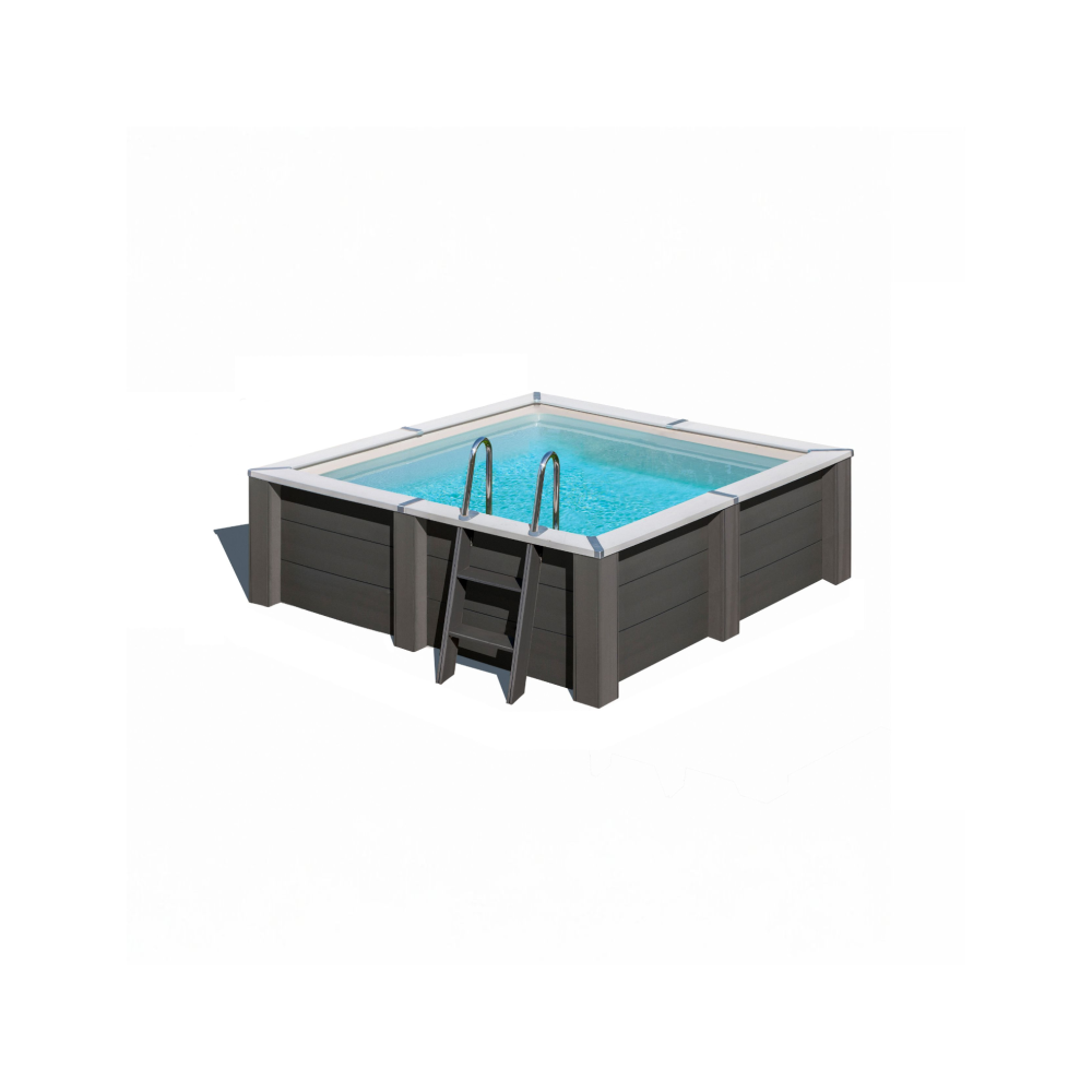 Piscina Quadrata Gre Avantgarde KPCOR28T in Composito Antracite Ø 324x124 cm - Kit Completo con Filtro a Sabbia e LED