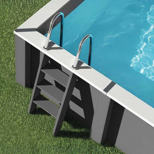 Piscina Quadrata Gre Avantgarde KPCOR28T in Composito Antracite Ø 324x124 cm - Kit Completo con Filtro a Sabbia e LED