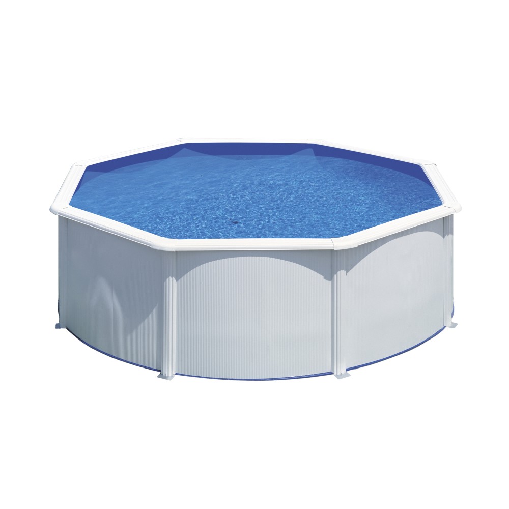 Piscina fuori terra 350x120, GRE KIT350Q, Piscina circolare acciaio bianco.